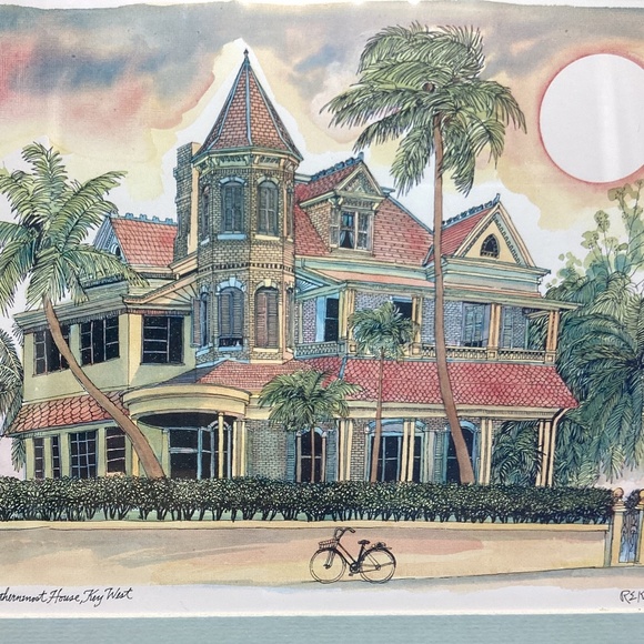 The Victorian Southern House Key West Robert Kennedy Signed Print 12x9.5 GOLD - Picture 1 of 10